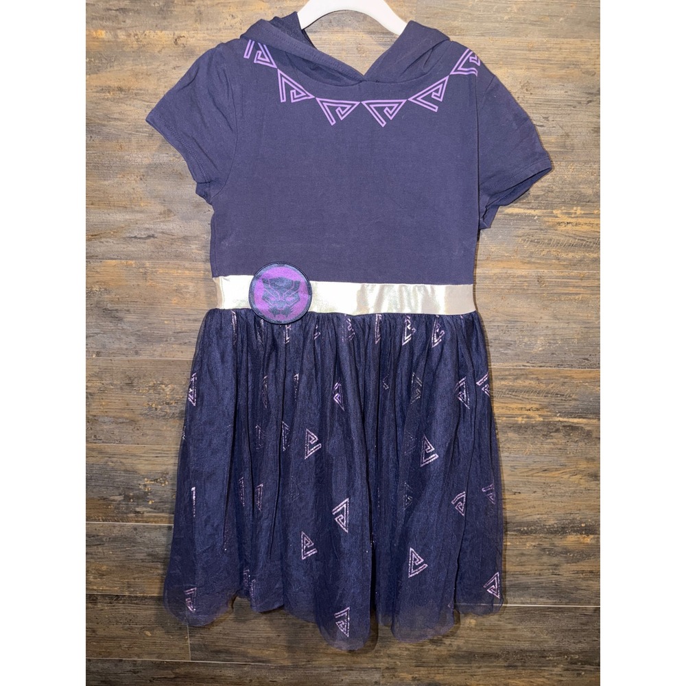 Marvel Black Panther Girls Hooded Tutu Dress Navy Purple Size M 7/8 Mad Engine